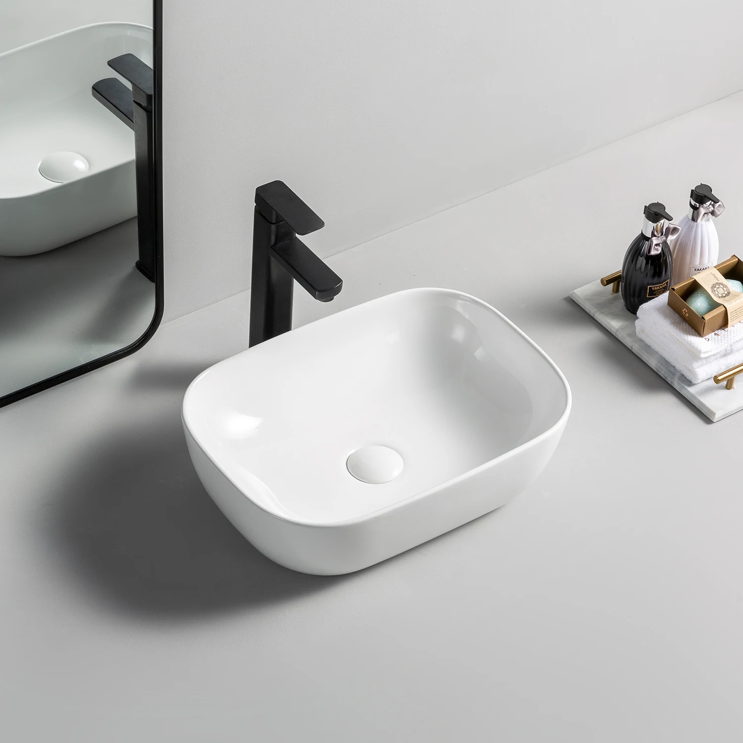Commercial High Quality Ceramic Table Top Hand Wash Basin Sink Rectangle Bathroom Washbasin