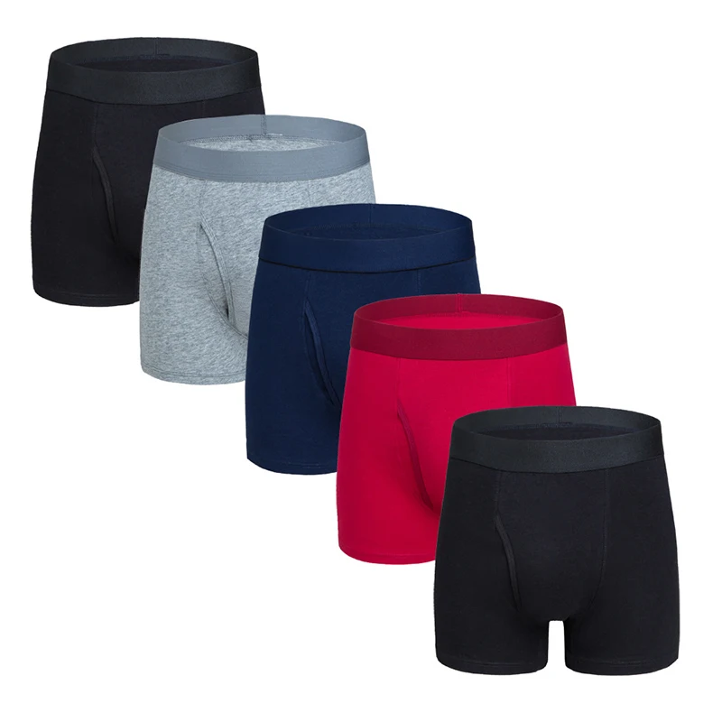 Wholesale large size side opening Design Men Underwear Breathable Cotton male Mid Waist Plain Sexy boxer briefs