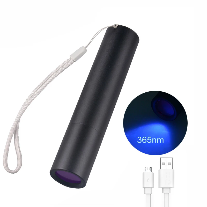 UV Filter 365nm USB Recharbeable Aluminum Flashlight UV Light Antigen Rapid Test