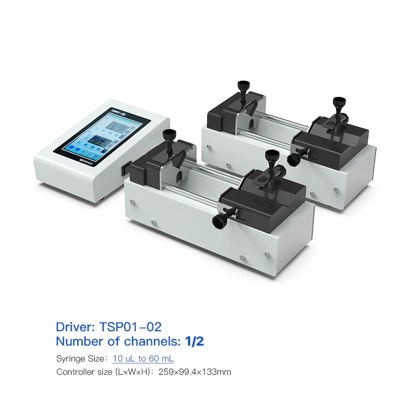 TSP01-02 шприцевый насос, двухканальный микрофлюидный программируемый шприцевый насос, микрофлюидные устройства, насос для микрокамер