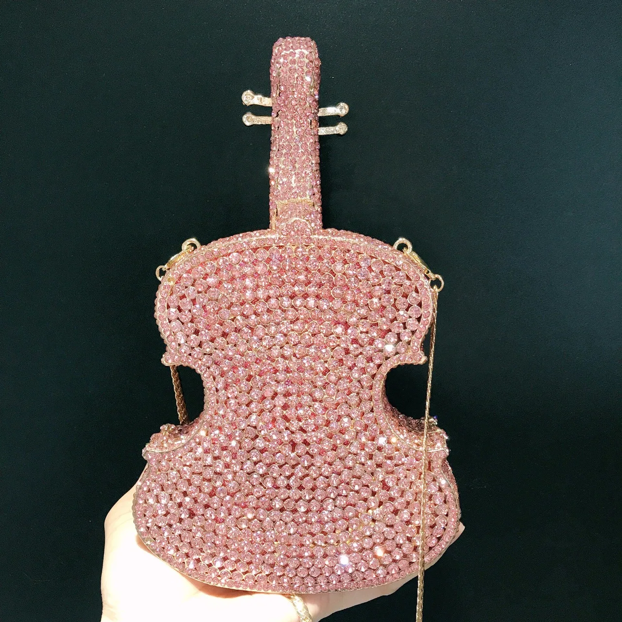 Wholesale New Design Violin Shape Lady Party Purse Wedding Gift Luxury Bling Rhinestone Evening Clutch Bag Women