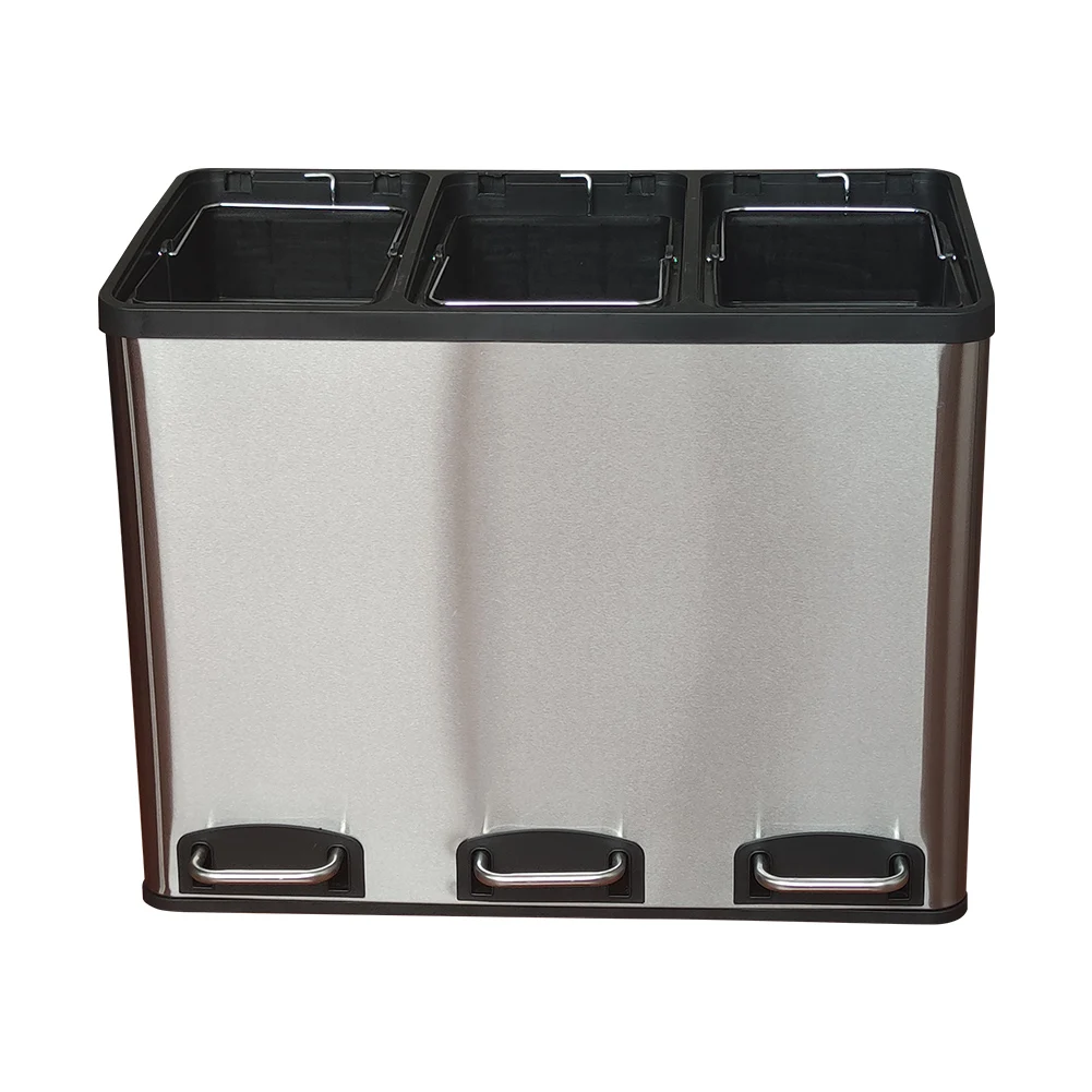 3 compartment high durability stainless steel trash can odorless with recyle kitchen penstand trash can