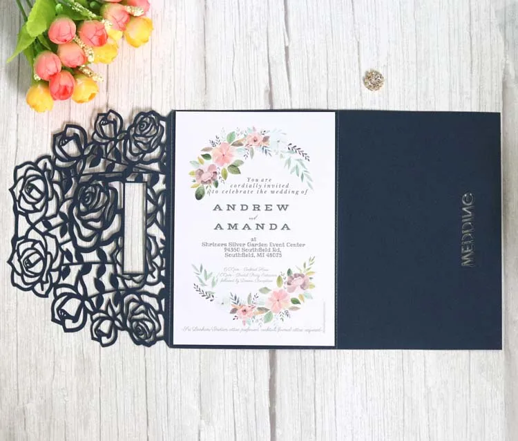 European rose wedding card laser cut Lace Wedding marriage invitation card