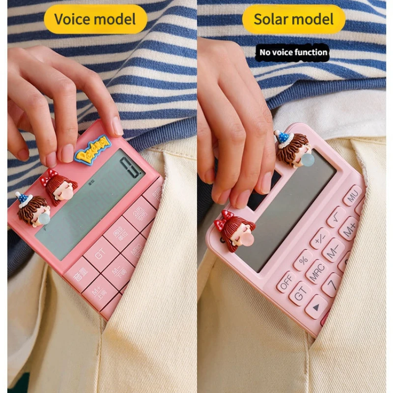 Voice calculator 12-bit large screen fashion ins wind cartoon cute solar accounting office for student