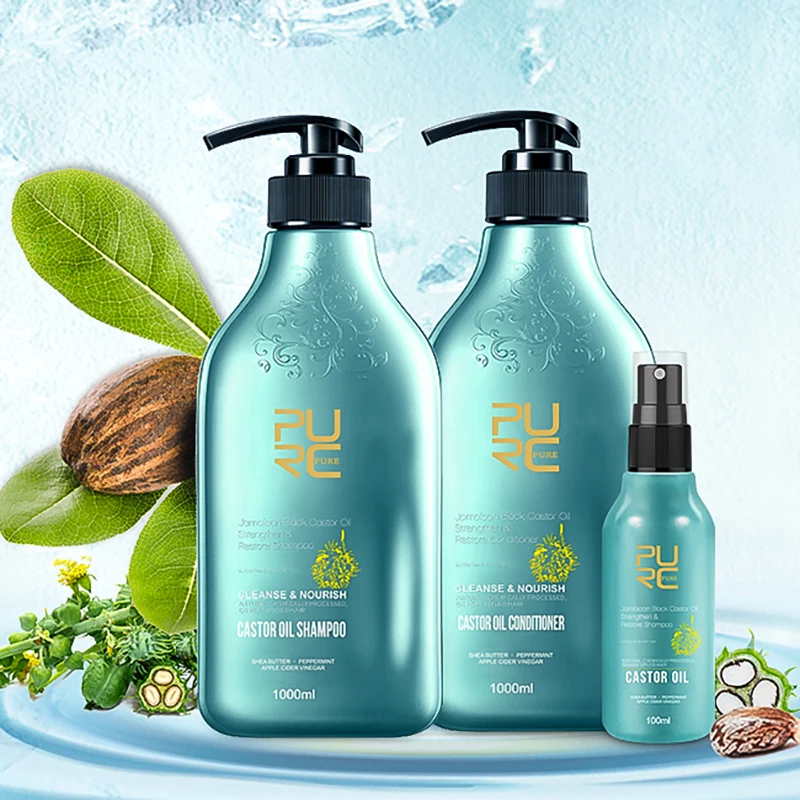 Natural Castor Oil Hair Growth Shampoo and Conditioner Organic Anti Hair Loss Nourish Scalp Strengthen Hair Thickening Shampoo