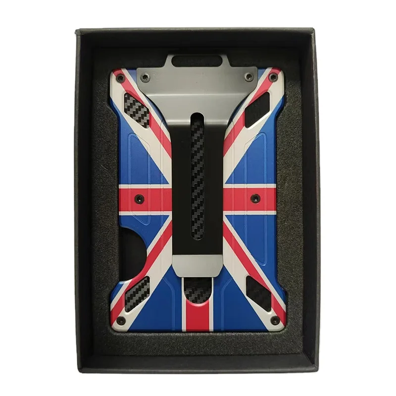 Custom LOGO Automatic Pop up Bank Card Holder OEM Carbon Fiber RFID Card Holder  Aluminum Wallet Simple Metal Wallet