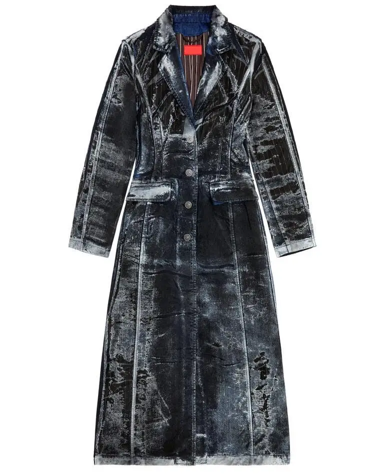 Black Tie-dyed Windproof V-neck Denim Racing Jacket Biker Motorcycle Women Long Basic Jean Jacket