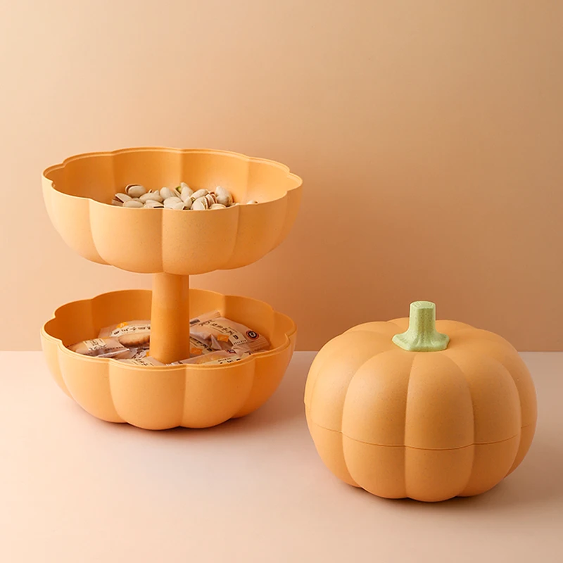 2021 Hot Selling Dried Fruit Plate Nordic Creative Pumpkin Shape Double Layer Fruit Candy Cake Snack Dish Plate Home Decors