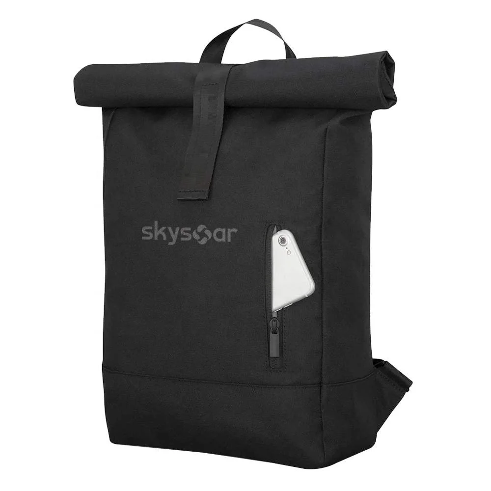 Manufacturer Urban Custom RPET Black Business Rucksack Waterproof Roll Top Casual Daypack Laptop Bag Backpack For Women & Men