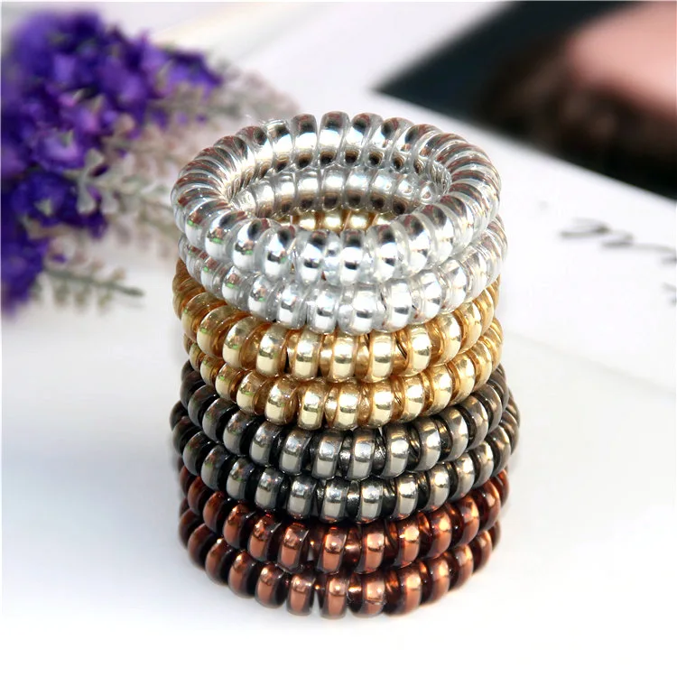 Elastic Hair Ties High Elasticity Telephone Line Hair Accessories Large Size Bright Silver Plastic Resin Hair Bands