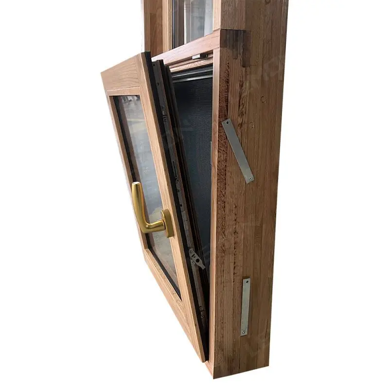Wooden Window Passive House Thermal Insulation Tempered Tint Glass Oak Solid Wooden Tilt And Turn Casement Windows