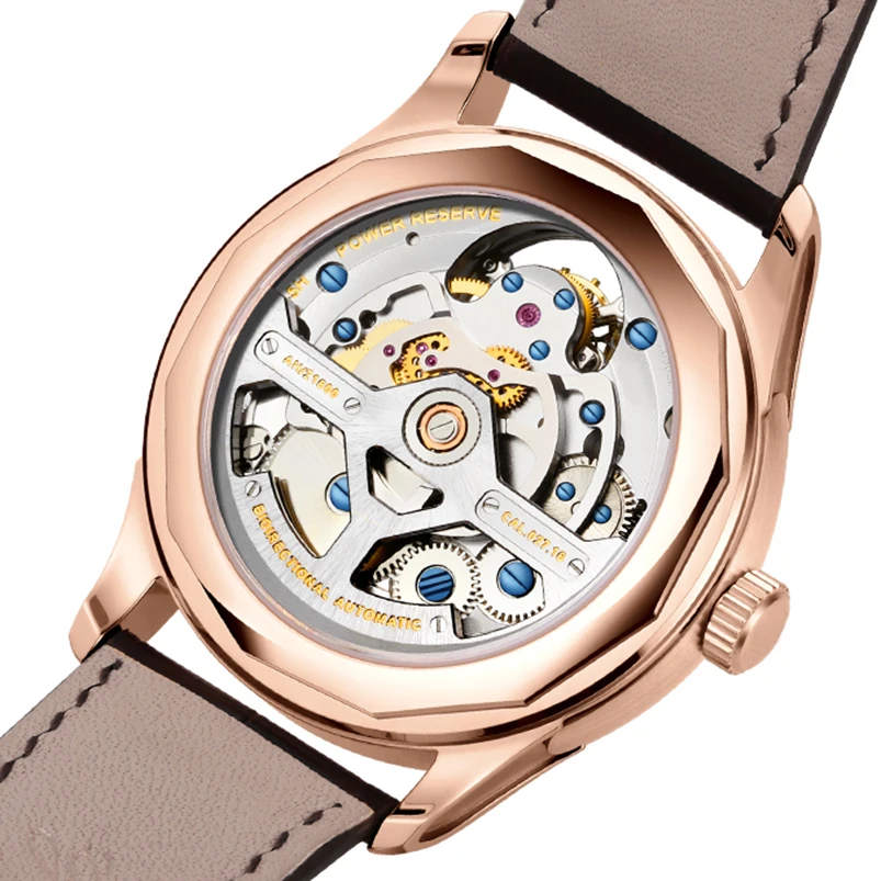 Top grade cow leather strap power show multi function tourbillon waterproof men mechanical watch