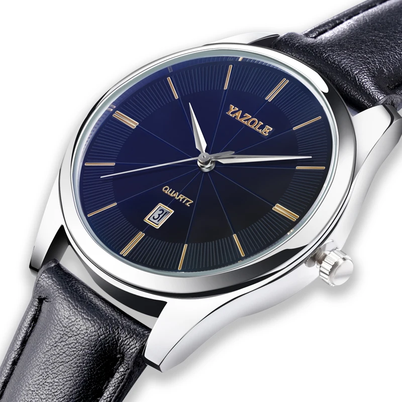 YAZOLE D 585 Classic Blue ray Men Watches Wholesale Waterproof Calendar Male Wrist watches Custom OEM Quartz Watches