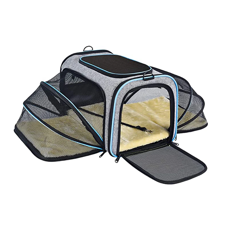 
2021 4 Sides Expandable Pet Carrier Airline Approved Soft-Sided Dog Cat Travel Bag Tote 