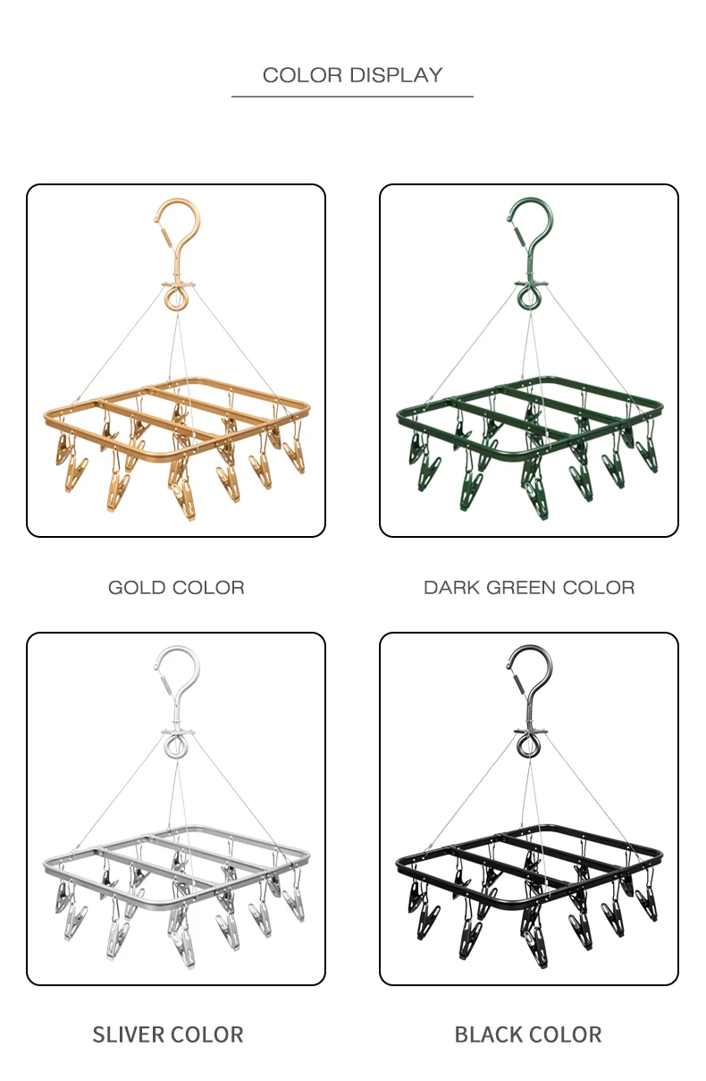 Rectangle Aluminum Metal Hanging Dryer With 16 Clothes Clips