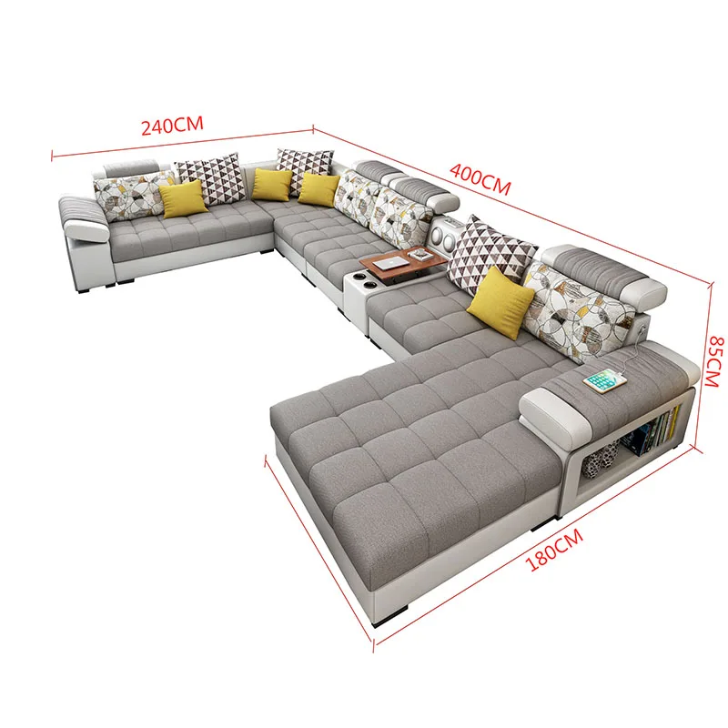Hot sale luxury western style sectional fabric set U shape corner sofa  for Living room 7  seater sectional chaise lounge sofa