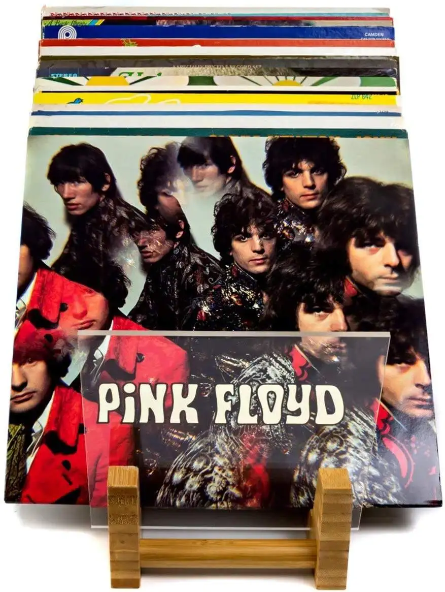 Bamboo Vinyl Record Storage Holder, Premium Bamboo and Acrylic Display Stand