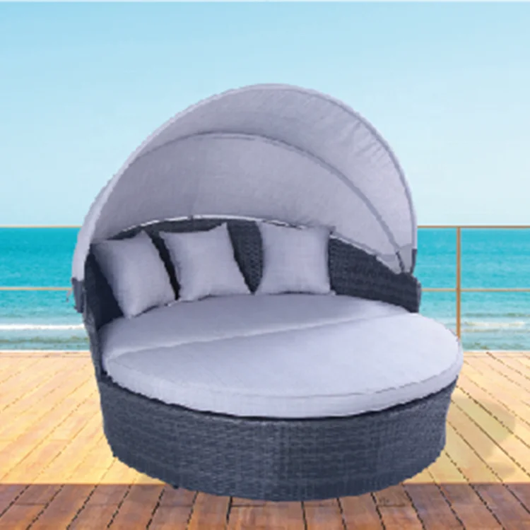 Leisure outdoor garden rattan round sofa bed with canopy