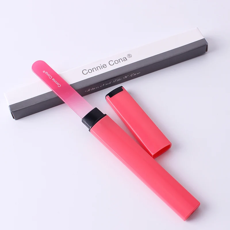 Low MOQ Connie Cona brand red double sided glass nail file with case