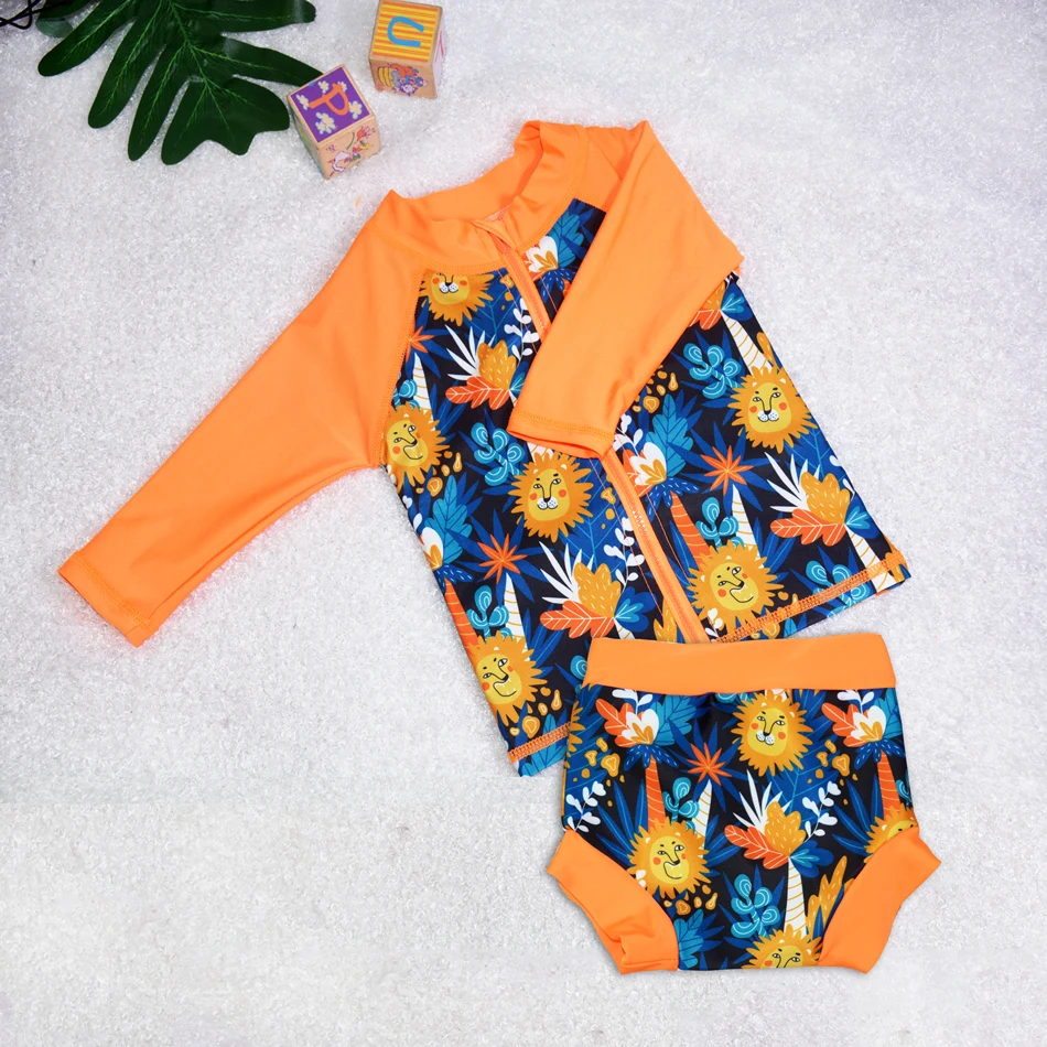 Baby Swimwear Suit Long Sleeve Shirts and Pants Swim Diaper, Baby Swimdress Easy to Wear