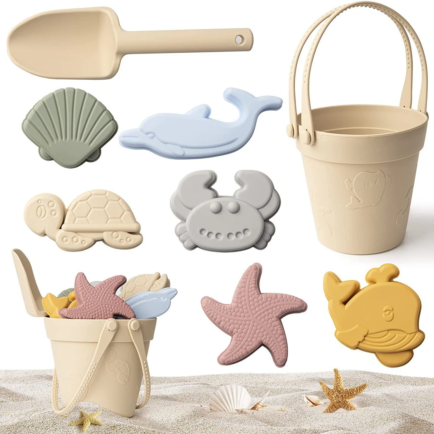 Customizable logo Soft Silicone Beach Sand Bucket Summer Toys for Kids BPA Free Compatible Toddler