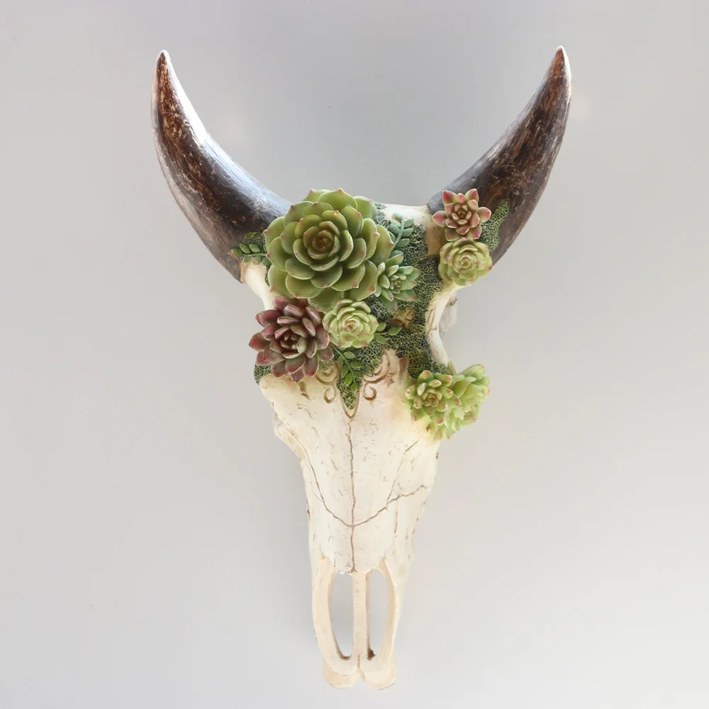 Customized 3D Bull Head Wall Hanging Resin Artificial Animal Skulls For Hotel Pub Bar Decoration