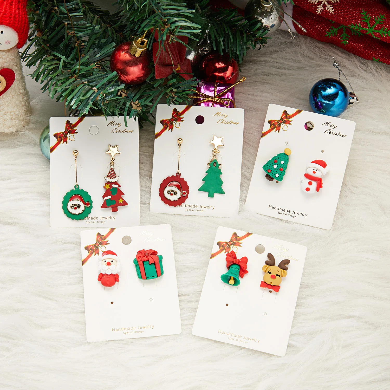 New Arrival Cute Kawaii Christmas Tree Santa Claus Clay earrings for Women Jewelry
