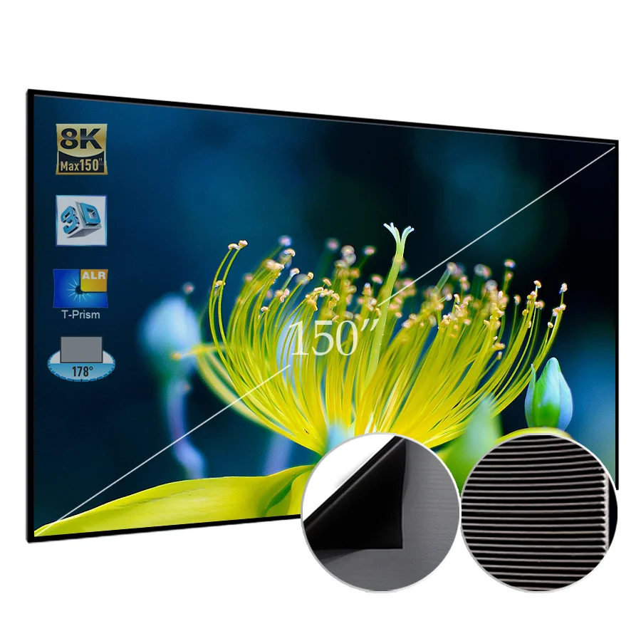 SCREEN PRO 150 inch Ultra short throw ambient light rejecting PVC T-prism UST ALR fixed frame projector screen