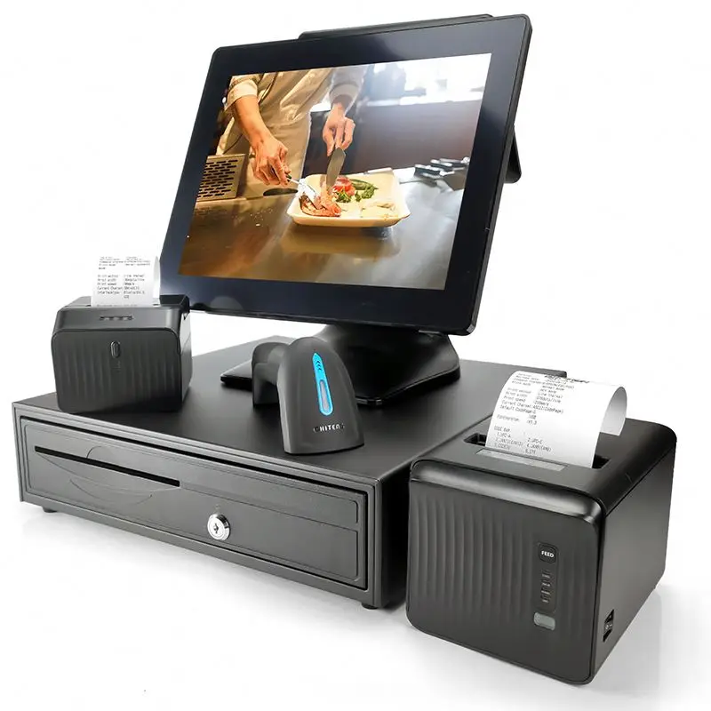 15' Cash Register Touch Screen Restaurant Terminal Payment Machine All in One Point of Sale Windows POS System with Printer