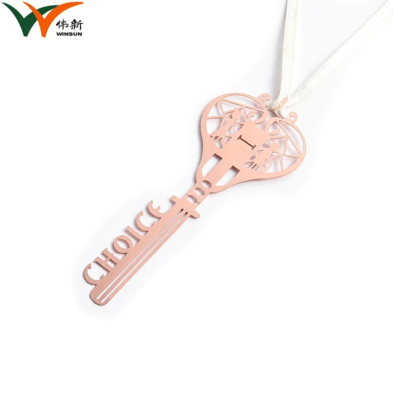 Creative Fancy Design High Quality Custom Gift Hollow Key Shape Rose Gold Metal Bookmark