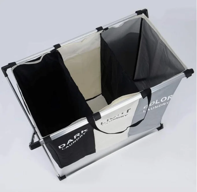 Square With Lid 3 Compartments Tools Fabric Folding Collapsible Laundry Basket