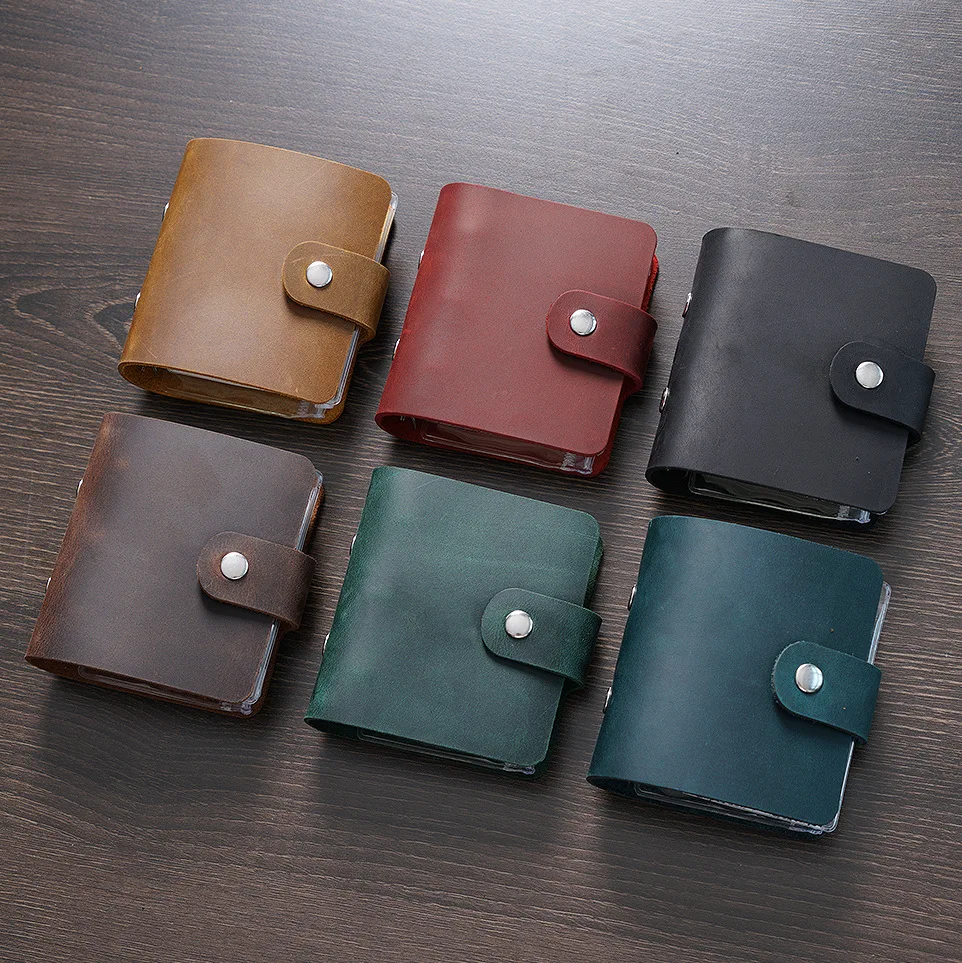 A9 Mini Crazy Real Leather 3 Ring Binder Planner Journals Wholesale Vintage Portable Notebooks with Button