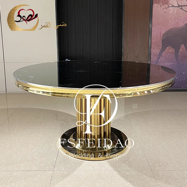 Wedding Event Decoration Stainless Steel Round Glass Table For Wedding
