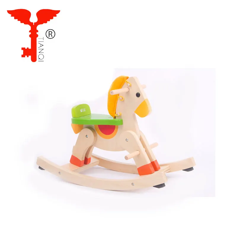 Baby Horse Solid Wood Child Carousel Toys Gift Wooden Rocking Chair Kid Riding Wooden Rocking Horse Toy