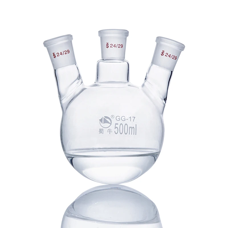 Lab 250 500 1000ml Borosilicate 3.3 Glass Round Bottom 3 Three Neck Distillation Flask With 2 Two Angled Oblique Side Joint
