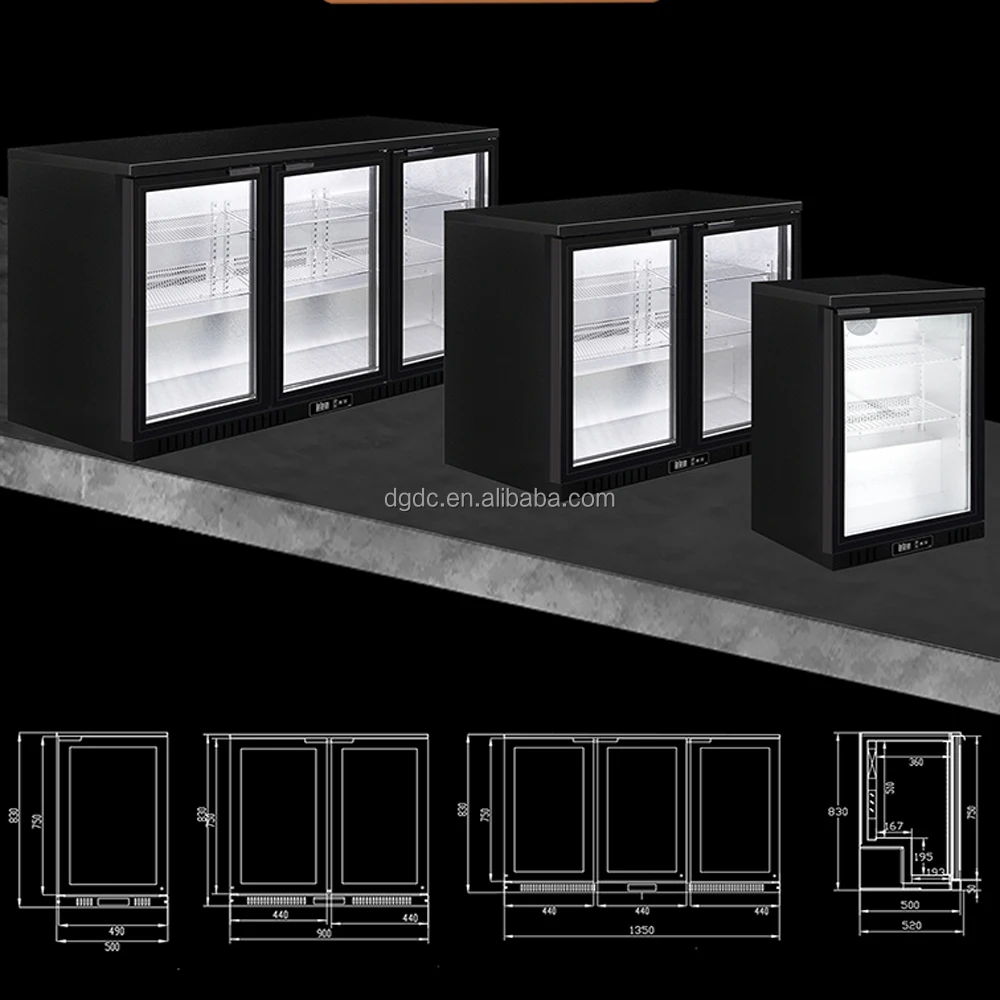 Single Glass Sliding Door Black Stainless Steel Backbar Cooler Bar Beer Beverage Refrigerator