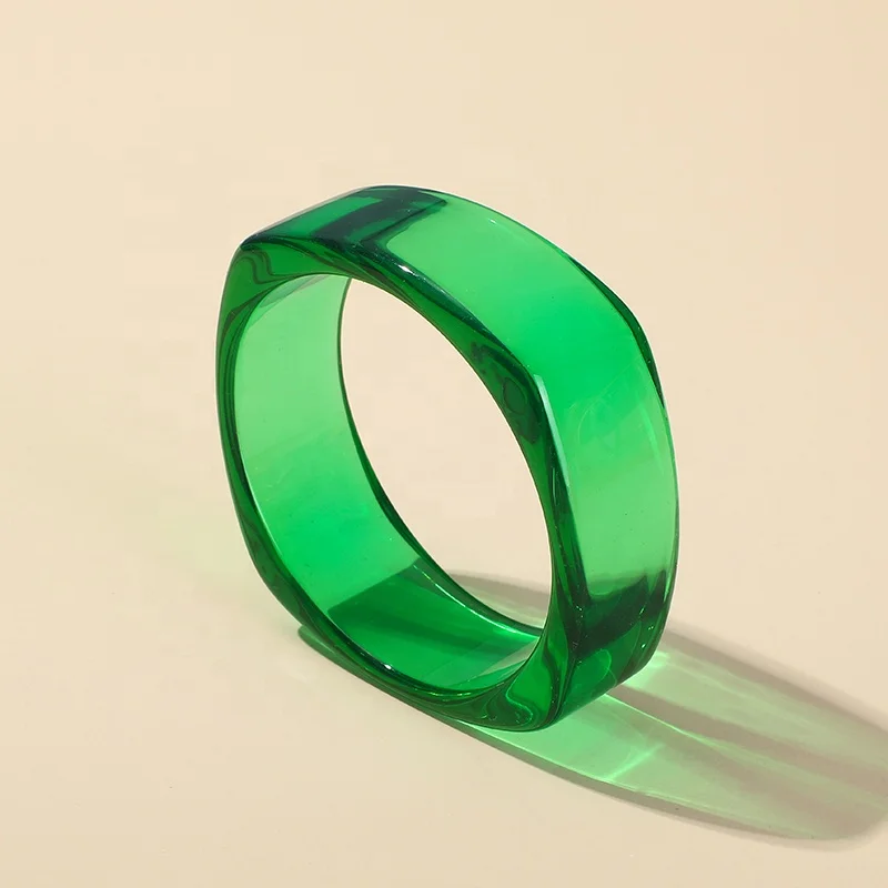 Hot Selling Customized Transparent Candy Colour Geometrical Square Shape Thick Cuff Resin Bangle