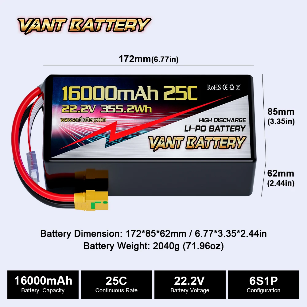 Vant 6S drone battery 16000mah 22.2V 25C 6S llipo drone battery for FPV frame 7/8/10/13 inch fpv battery