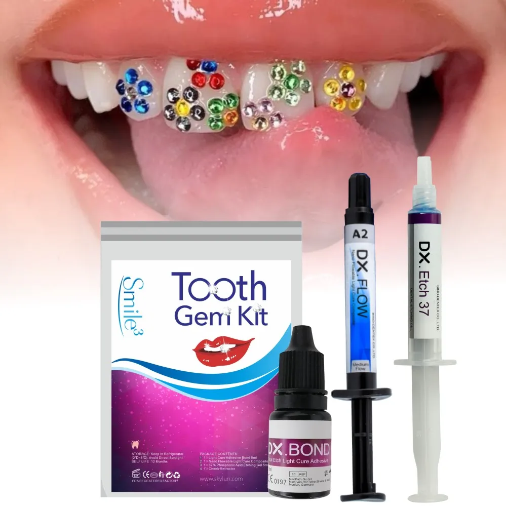 Private Logo Low MOQ Tooth Gem Starter Kit BONDing Set Adhesive 37% Etchant Composite Blue Gel Tooth Gem Kit