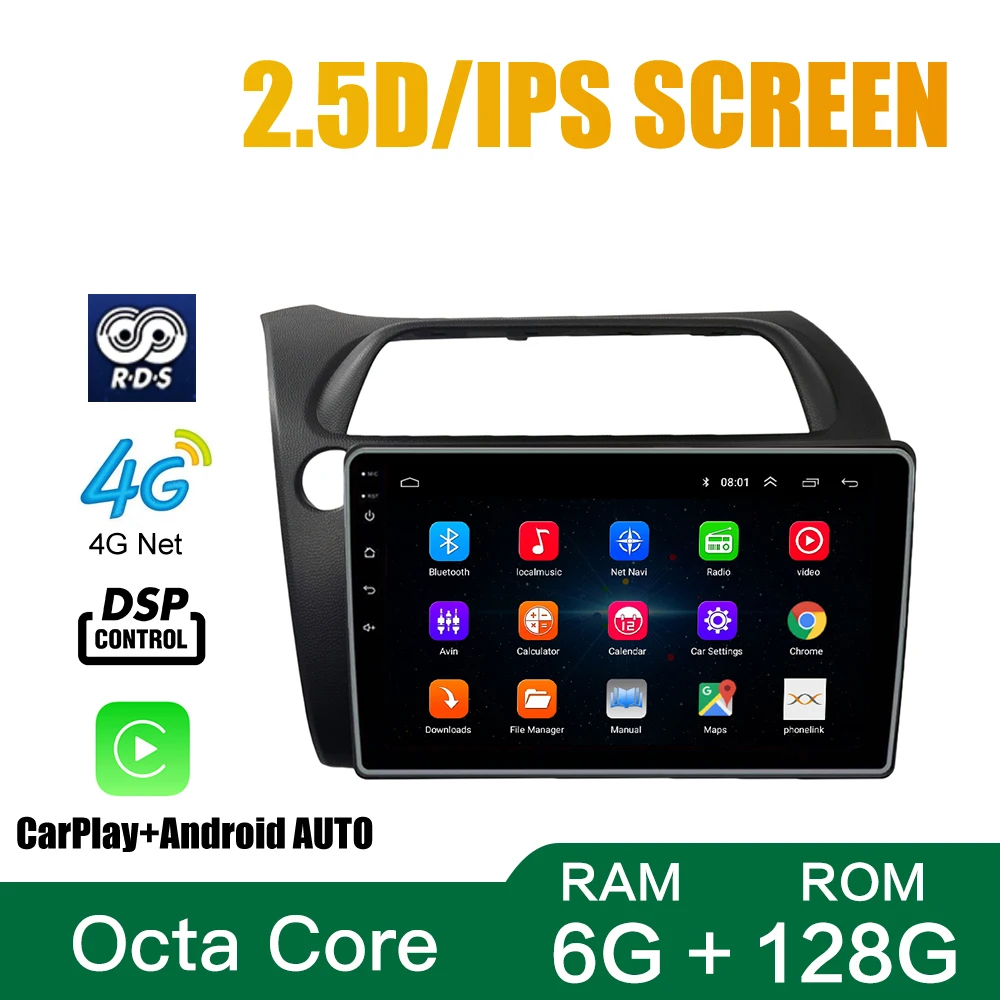 For HONDA CIVIC 2006-2011 Radio Headunit Device Double 2 Din Octa-Core Quad Android Car Stereo GPS Navigation Carplay