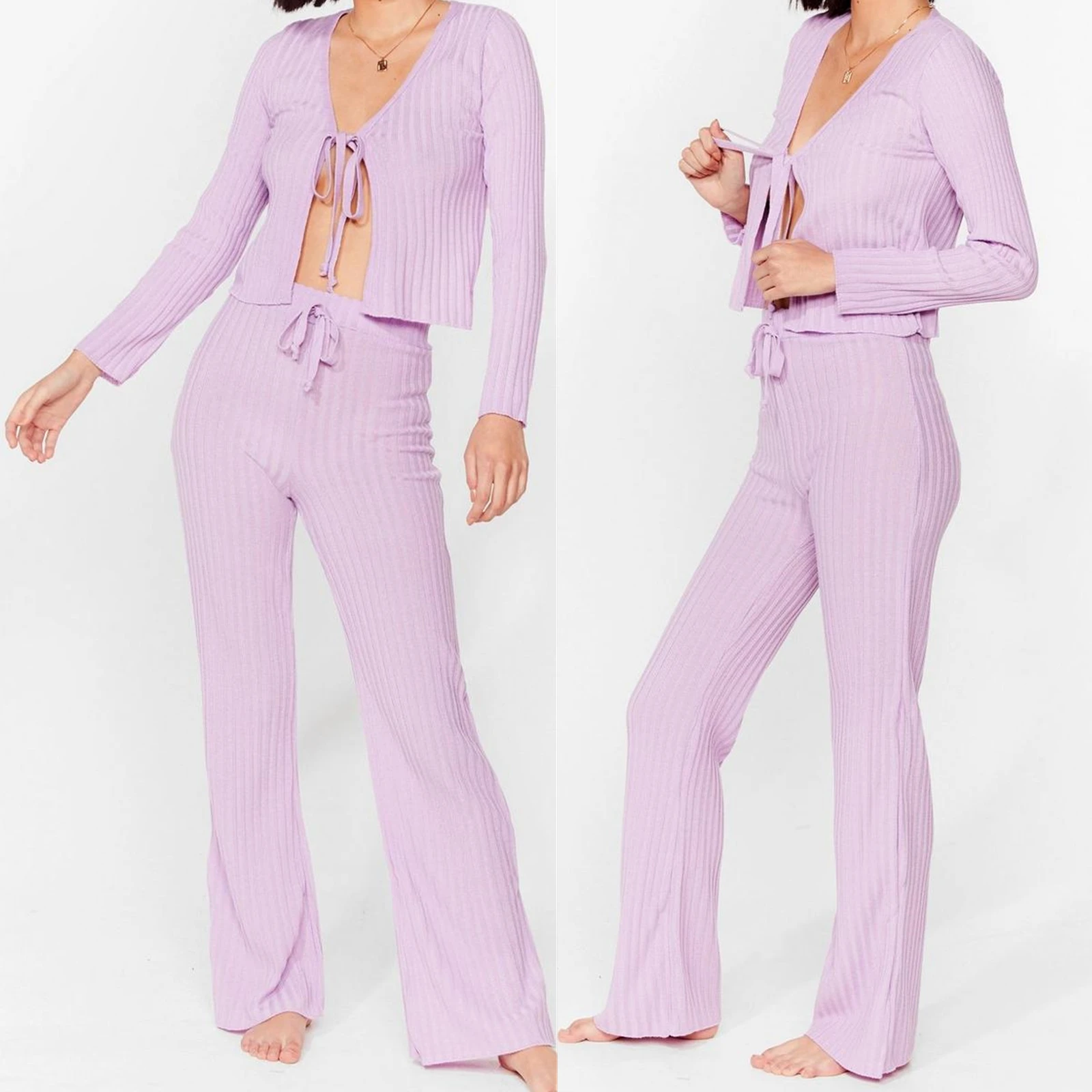 New Design ISO Certificate Wholesale in China Touch Feeling Solid Color Sexy Loungewear Set for Women