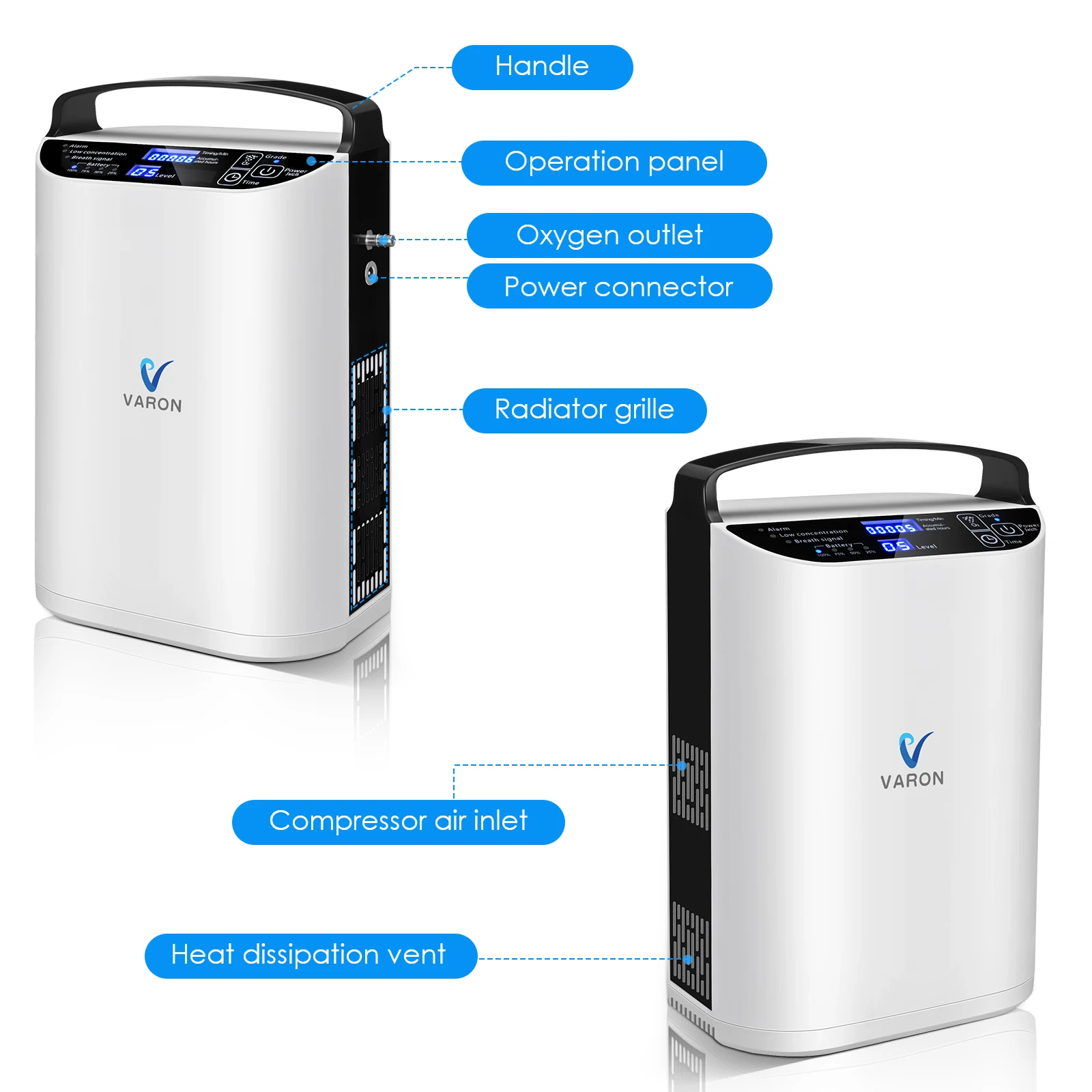 Varon Newest Portable Mini pulse flow Oxygen Concentrator with 93% Concentration Flow with Battery