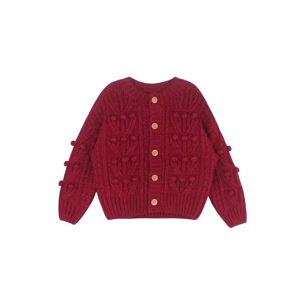 new fashion litter Girl red white hand-Knitted Cardigan solid Sweaters Coat