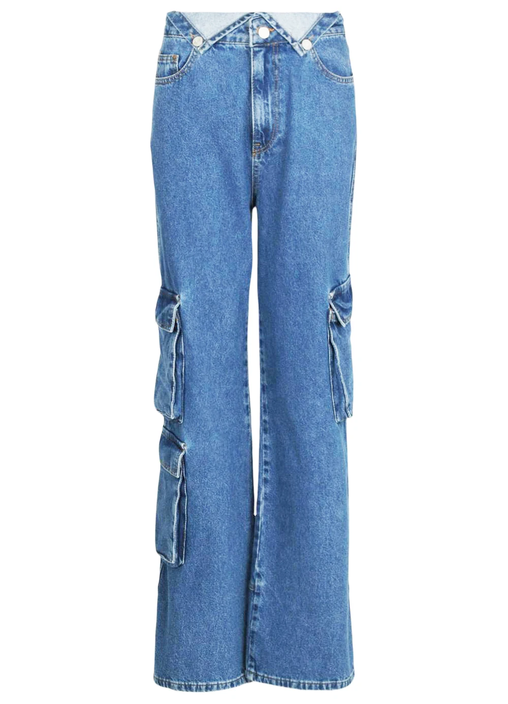 OEM ODM Custom High Quality Denim Cargo Pants Trousers 100% Cotton Straight Leg Loose Fit Pocket Utility Women Cargo Jeans