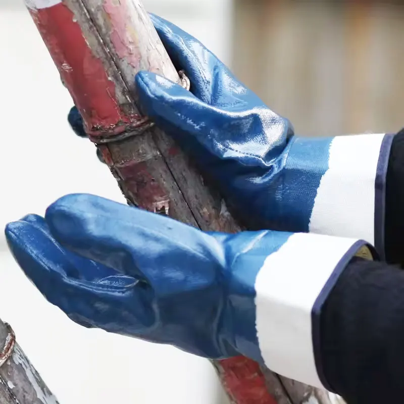 2024 new SDJL  Nitrile Coated Gloves Oil Gas Blue PPE Mining Glove Protection Safety Gloves Rubber Heavy Duty