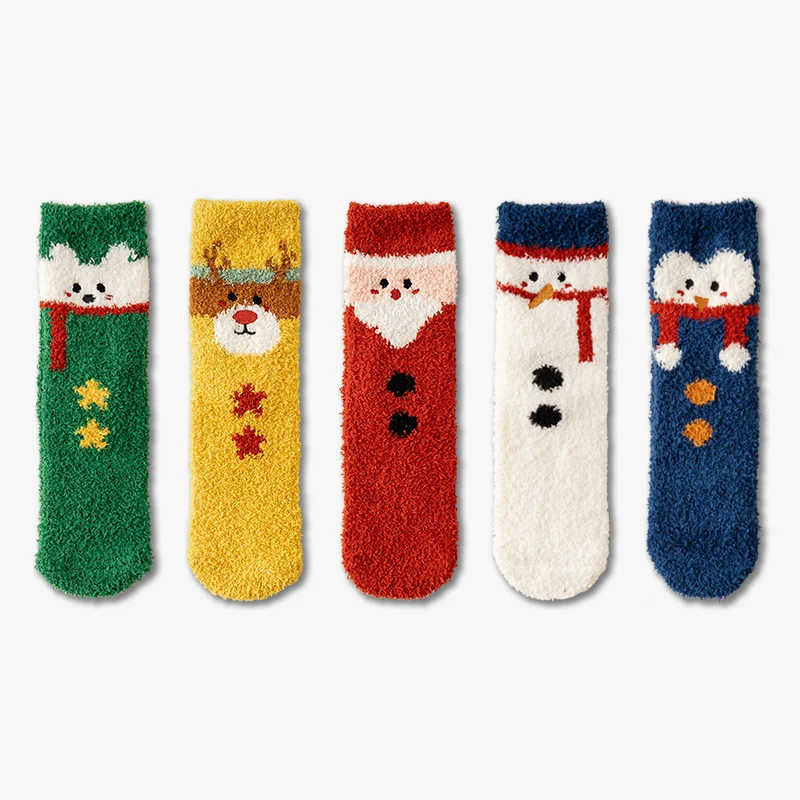 wholesale women funny knitted cute fuzzy christmas slipper socks