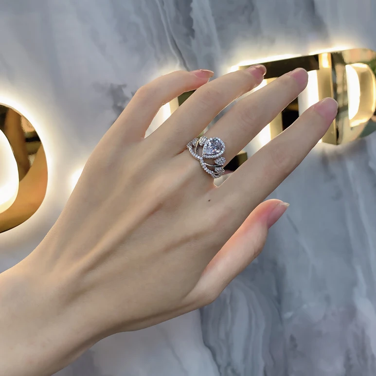 Zircon Fine Jewelry Luxury CZ S925 Sterling SIlver 6*8 Big Stone Cubic Zirconia Princess Crown statement Rings for women