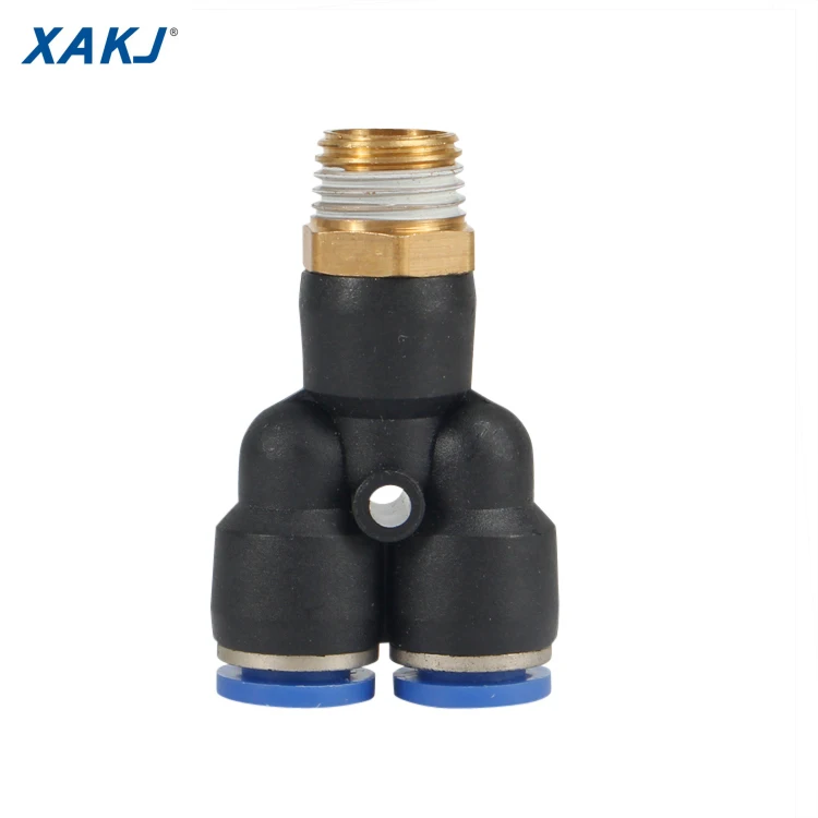 
PY Y-shape Tee Male 3 Way BSPT Thread 1/8 1/4 3/8 1/2 Brass Air Coupler Connector Pneumatic Fittings for PU hose OD 4 to 16mm 