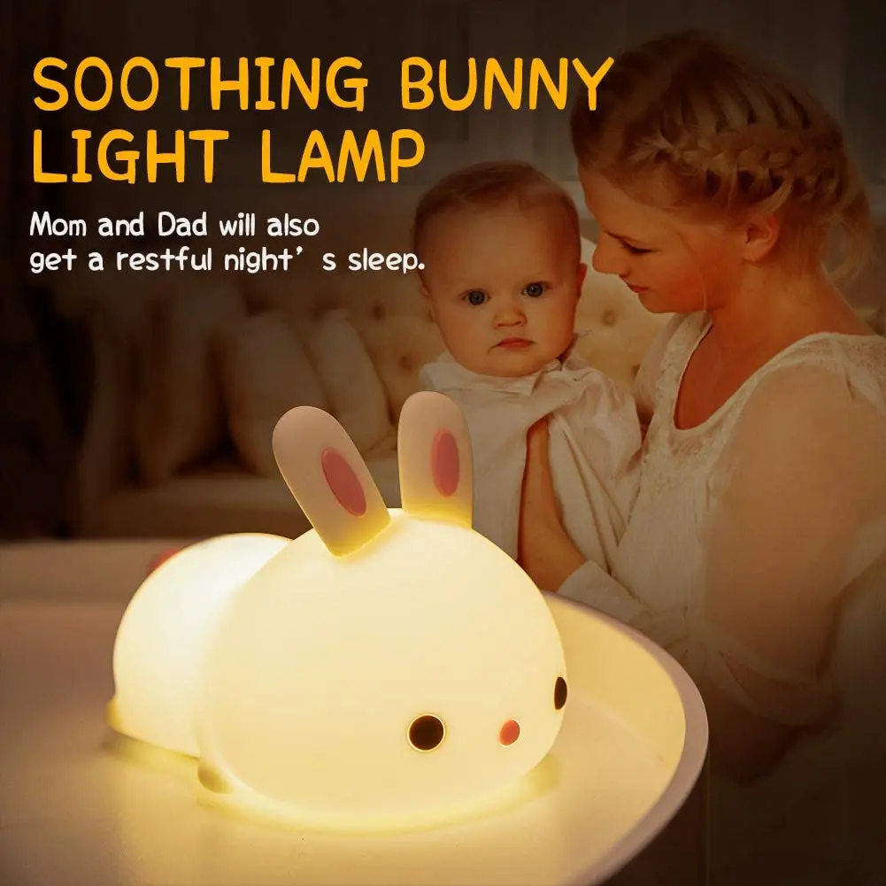 Colorful Rabbit LED Night Light Silicone Cartoon USB Charging New Year Gift RGB Multicolor Touch Sensor For Baby Bedside Lamp