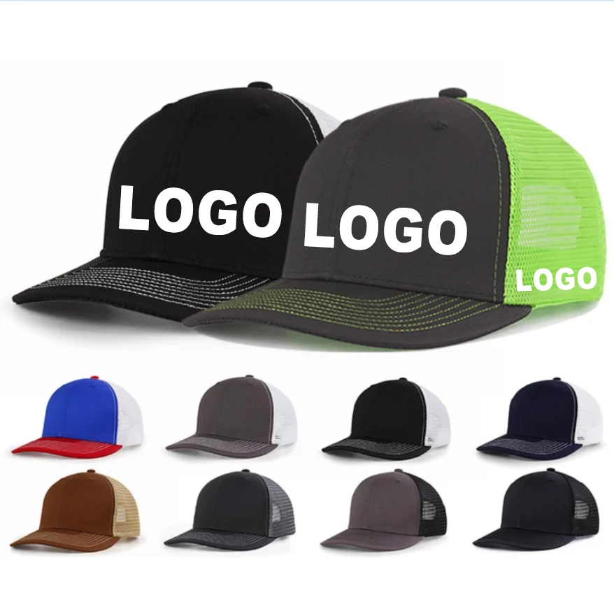 Custom Logo Embroidery Leather Patch 6 Panel Baseball Cap Trucker Hats Custom Mesh Richardson Snapback Hats